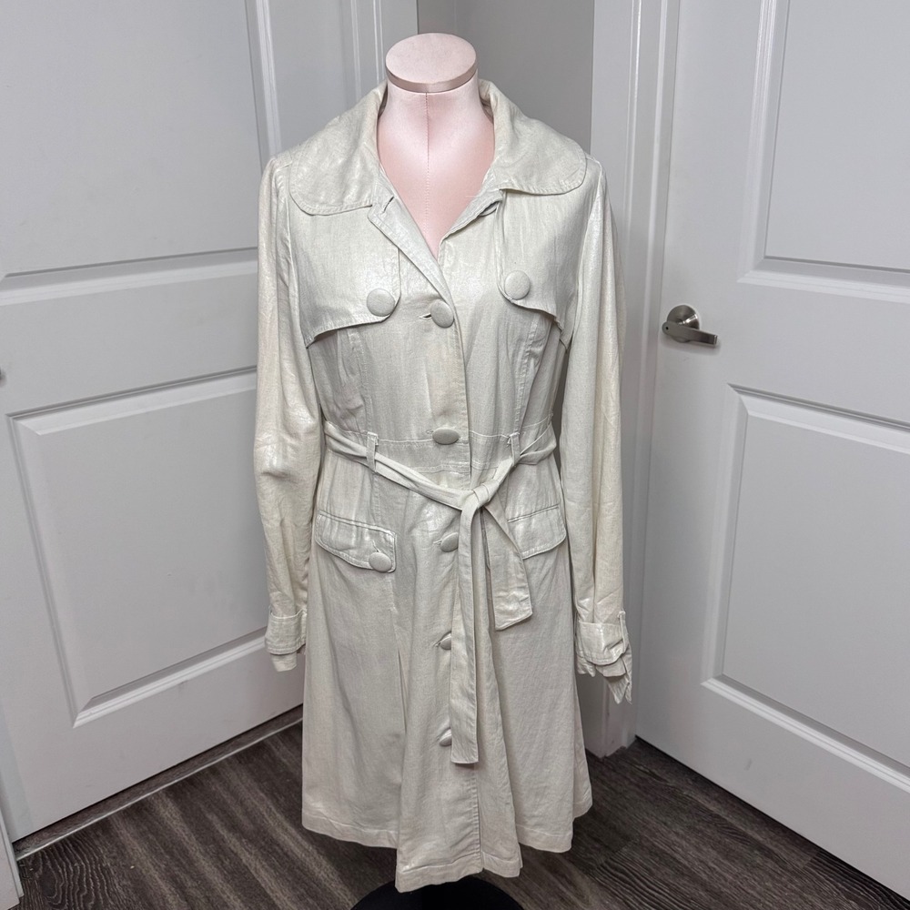 Jolie by Jolie Moi Women's Beige Linen Blend Trench Coat Belted Size L